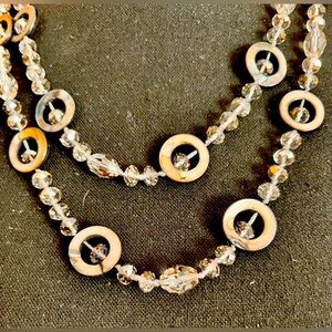 Cookie Lee Crystal and Abalone Shell 48 inch Necklace Sparkles Faceted Glistens